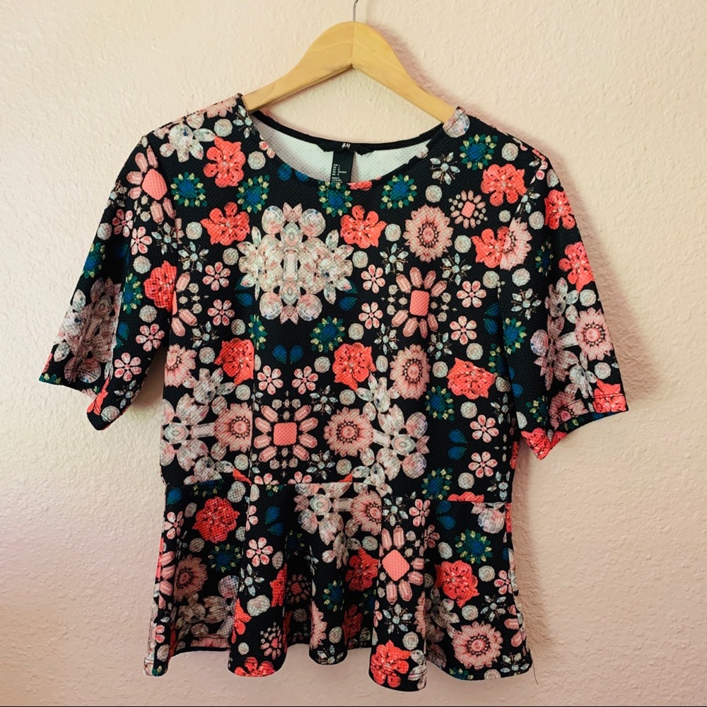 H&M Jewel Print Peplum Top